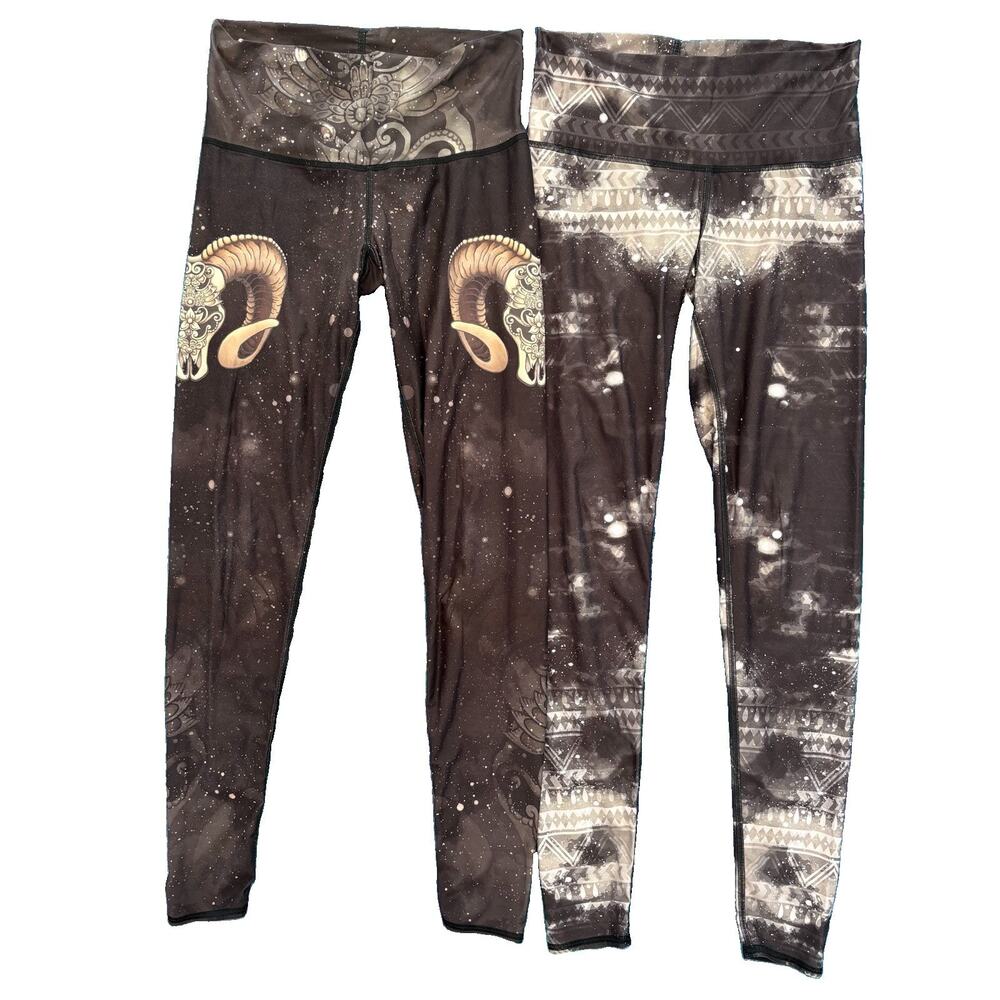 RE3 Lot Of 2 Yoga Leggings Women’s Size Small Skull Astrology Bohemian Spiritual